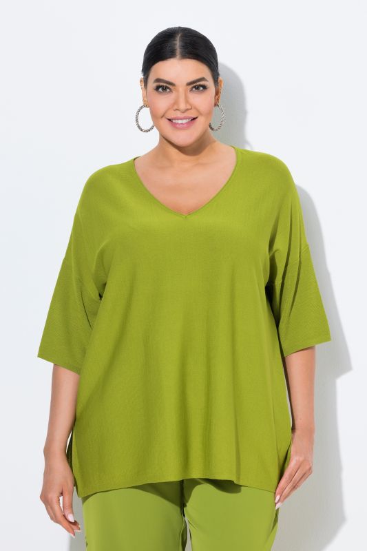 Pull oversize, encolure en V et manches courtes