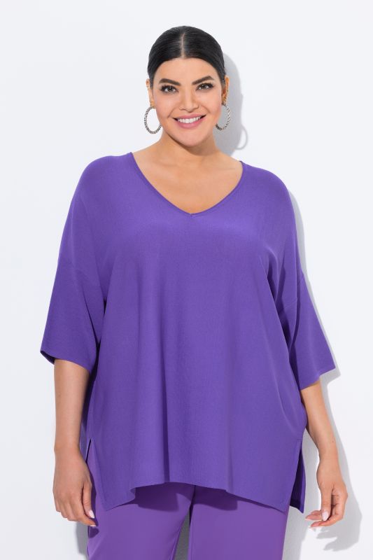 Pull oversize, encolure en V et manches courtes