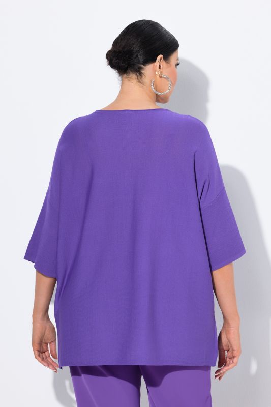 Pull oversize, encolure en V et manches courtes