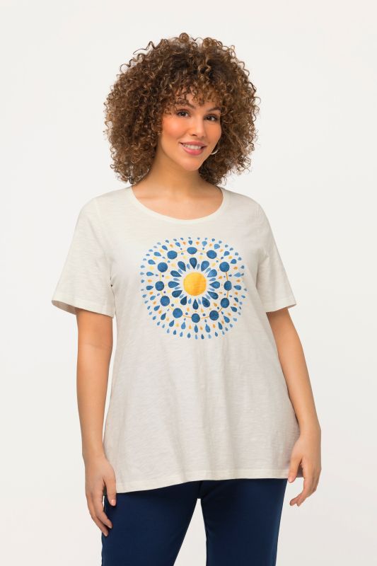 T-shirt motif mandala à col rond et manches courtes, coupe évasée