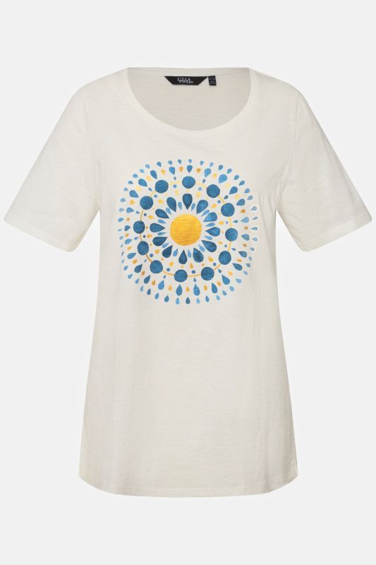 T-shirt motif mandala à col rond et manches courtes, coupe évasée
