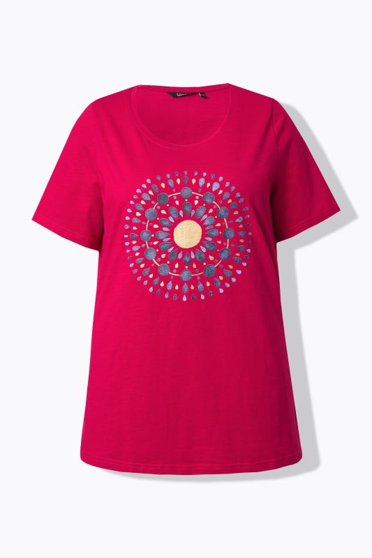 T-shirt motif mandala à col rond et manches courtes, coupe évasée