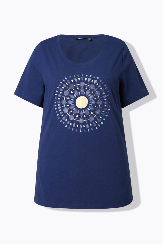 T-shirt motif mandala à col rond et manches courtes, coupe évasée