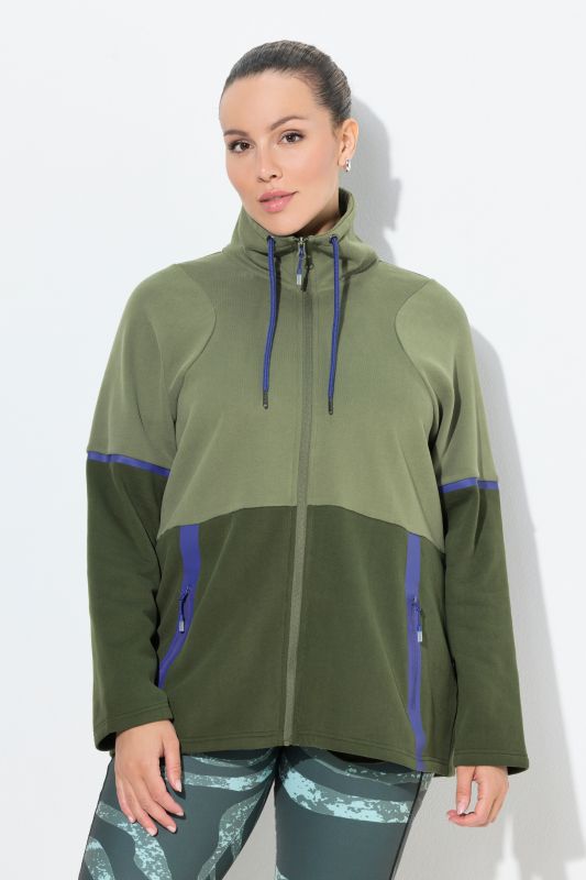 Veste en molleton bicolore à col montant, poches zippées
