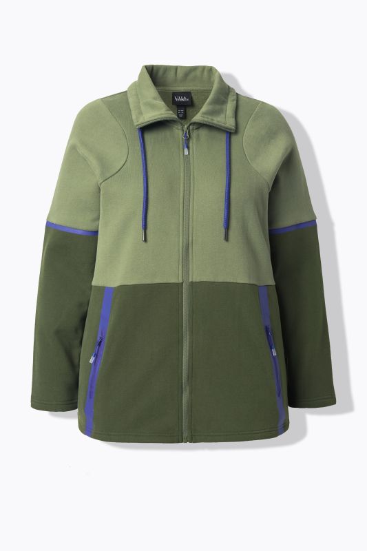 Veste en molleton bicolore à col montant, poches zippées