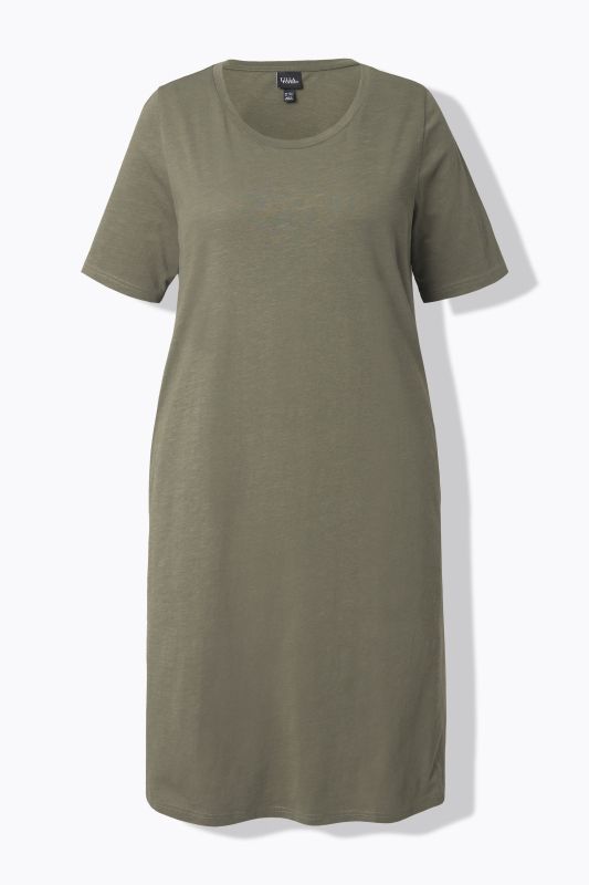Robe en jersey avec poches, coupe évasée, col rond et manches courtes