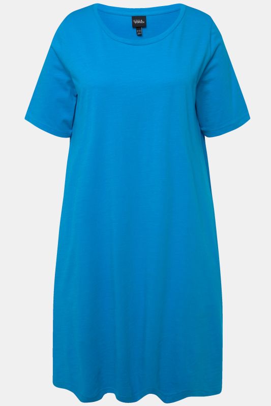 Robe en jersey avec poches, coupe évasée, col rond et manches courtes