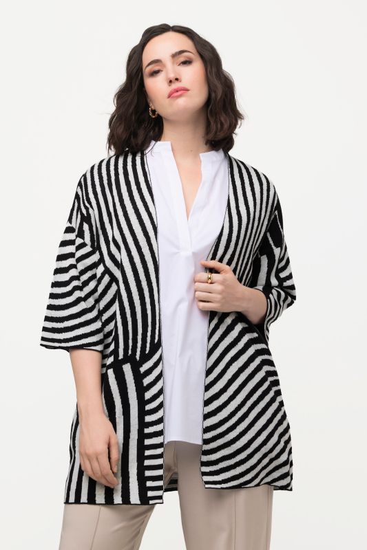 Cardigan en fine maille jacquard à col montant et manches courtes