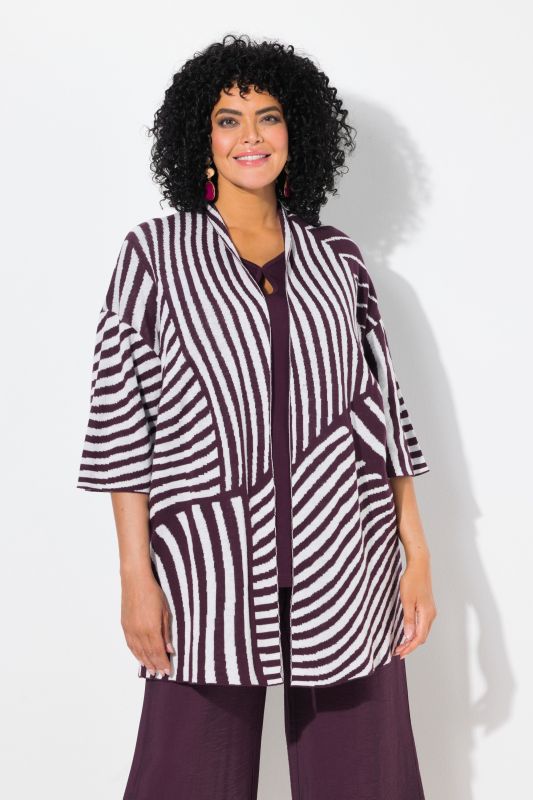 Cardigan en fine maille jacquard à col montant et manches courtes