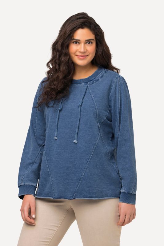 Sweat-shirt à col rond et manches longues, surpiqûres et bords francs