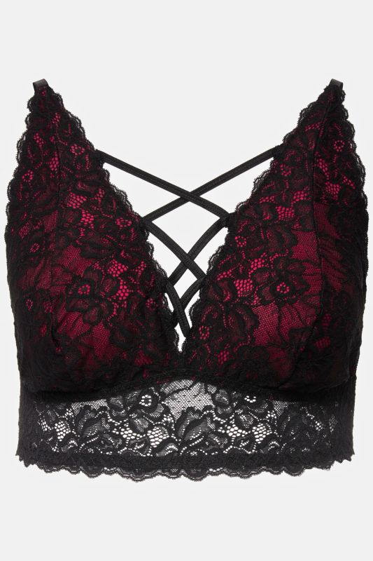 Bralette à cordons croisés, sans armatures. Dentelle.
