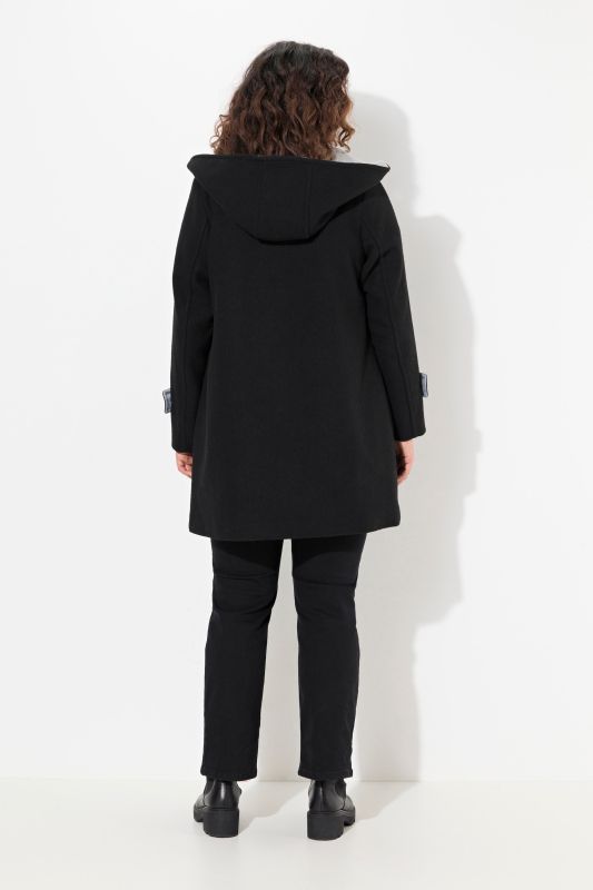Duffle-coat en laine mélangée, silhouette en A avec capuche et boutons Brandebourg