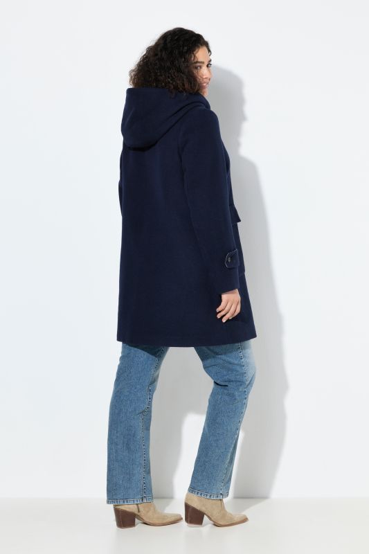 Duffle-coat en laine mélangée, silhouette en A avec capuche et boutons Brandebourg