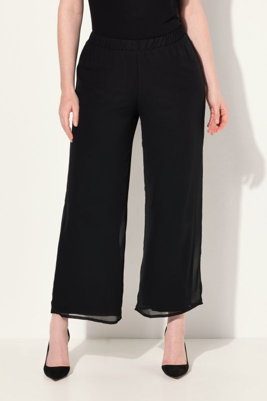 Pantalon en mousseline double épaisseur, jambe large et taille élastique