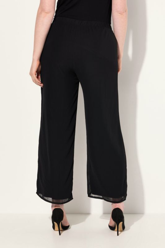 Pantalon en mousseline double épaisseur, jambe large et taille élastique