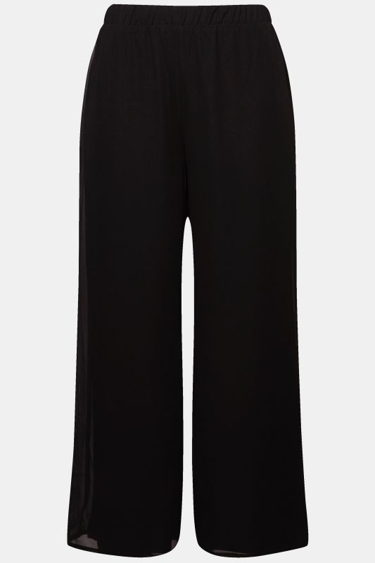 Pantalon en mousseline double épaisseur, jambe large et taille élastique