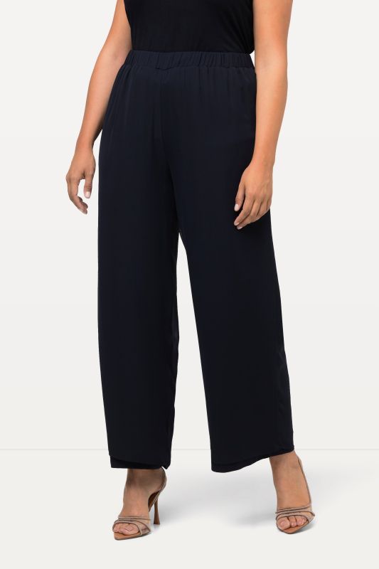 Pantalon en mousseline double épaisseur, jambe large et taille élastique