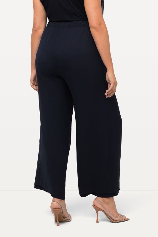 Pantalon en mousseline double épaisseur, jambe large et taille élastique