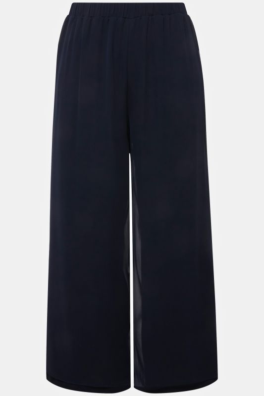 Pantalon en mousseline double épaisseur, jambe large et taille élastique
