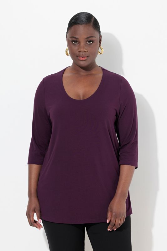 T-shirt manches 3/4, décolleté rond et profond