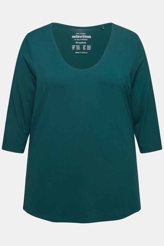 T-shirt manches 3/4, décolleté rond et profond