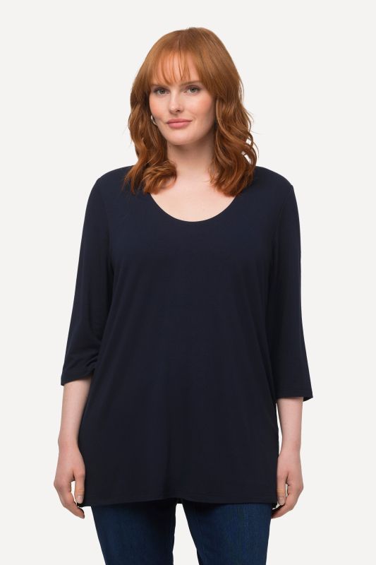 T-shirt manches 3/4, décolleté rond et profond