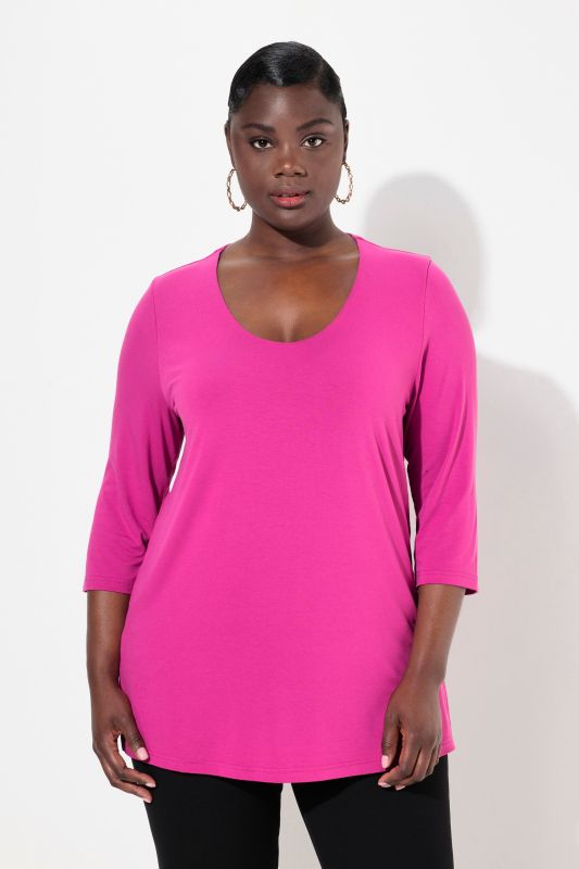 T-shirt manches 3/4, décolleté rond et profond