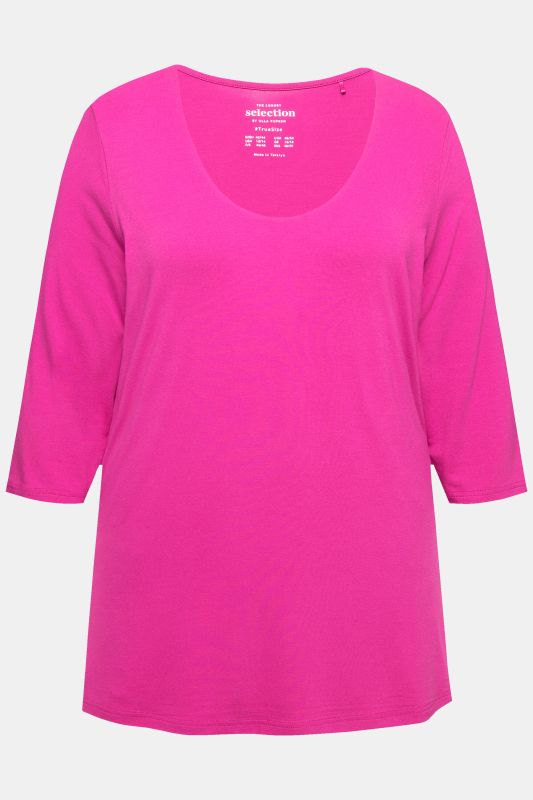 T-shirt manches 3/4, décolleté rond et profond