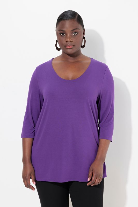 T-shirt manches 3/4, décolleté rond et profond