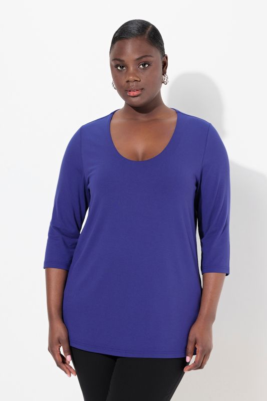 T-shirt manches 3/4, décolleté rond et profond