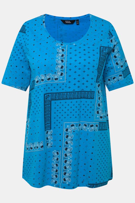 T-shirt en coton bio à motif patchwork, avec col rond et manches courtes - silhouette évasée
