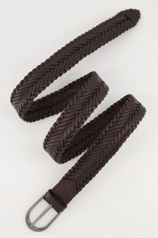 Ceinture en cuir tressé, boucle métallique