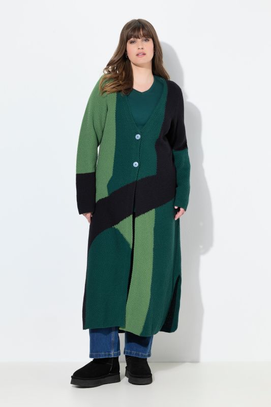 Cardigan long à col en V, matière texturée en coton bio