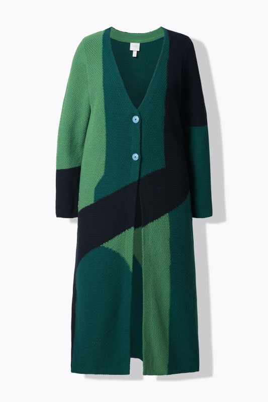 Cardigan long à col en V, matière texturée en coton bio