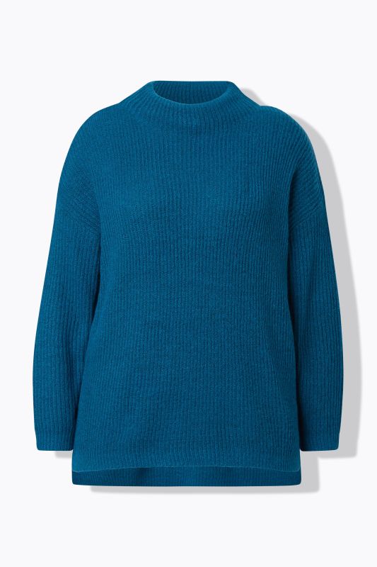 Pull oversized en maille côtelée, col roulé et manches longues