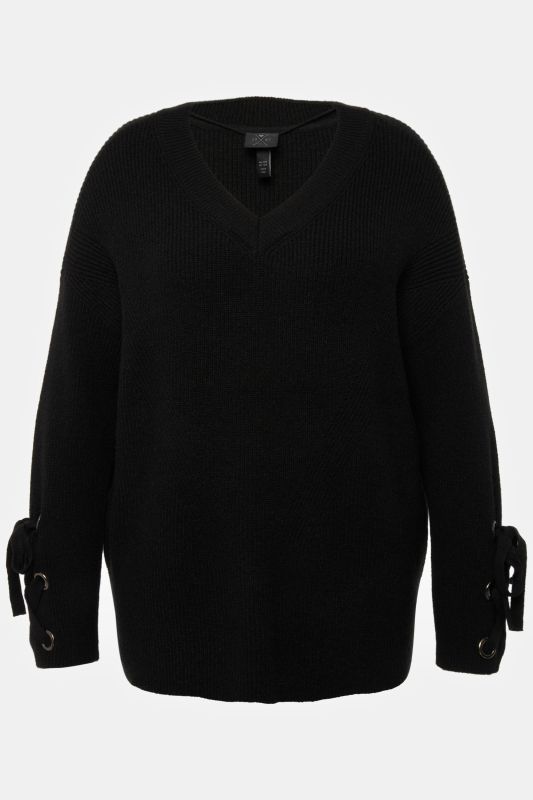 Pull oversized, col en V et manches longues, rubans aux manches