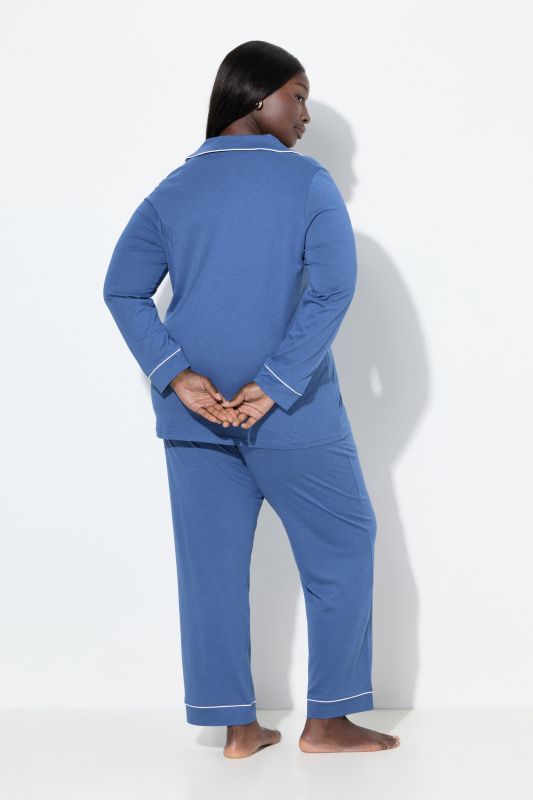 Pyjama manches longues, passepoils fantaisie, décolleté en V