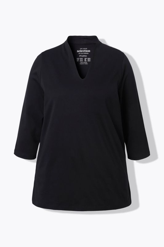 T-shirt à manches 3/4 et col calice en coton Pima, ligne en A