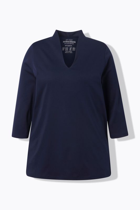 T-shirt à manches 3/4 et col calice en coton Pima, ligne en A