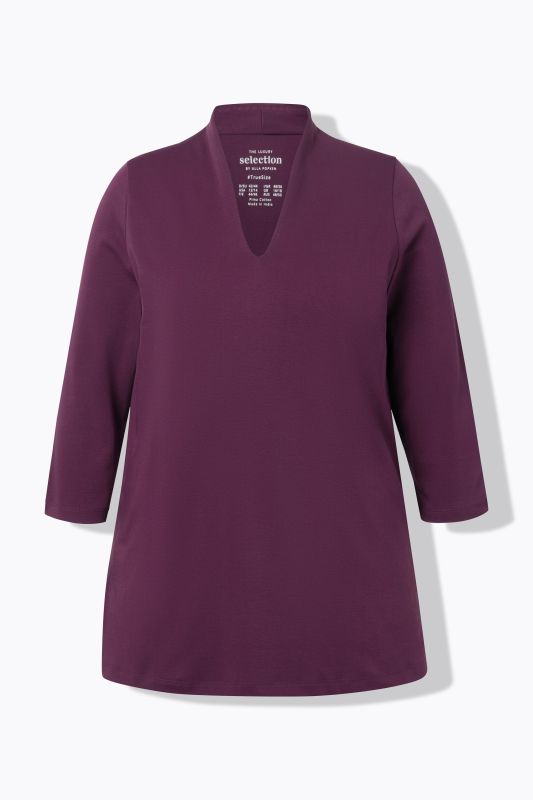 T-shirt à manches 3/4 et col calice en coton Pima, ligne en A