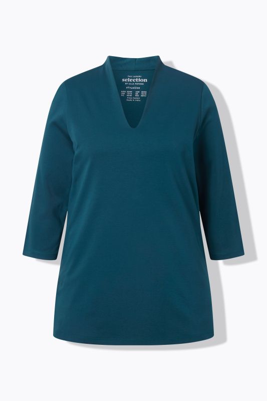 T-shirt à manches 3/4 et col calice en coton Pima, ligne en A
