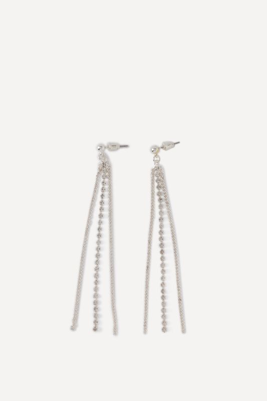Boucles d'oreille, 3 fines chaînettes, pierres fantaisie