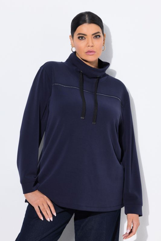 Sweat-shirt avec strass fantaisie, col montant et manches 3/4, collection Classic