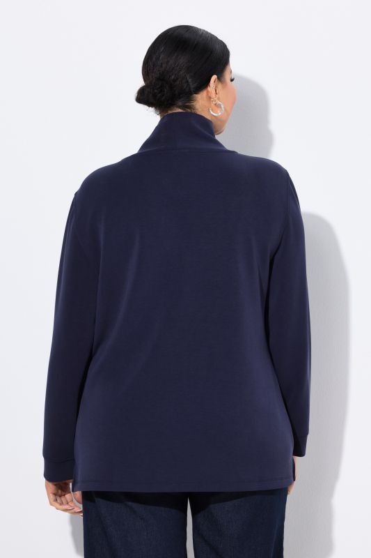 Sweat-shirt avec strass fantaisie, col montant et manches 3/4, collection Classic