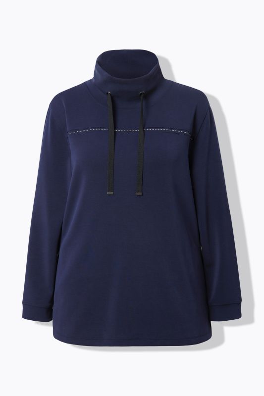 Sweat-shirt avec strass fantaisie, col montant et manches 3/4, collection Classic