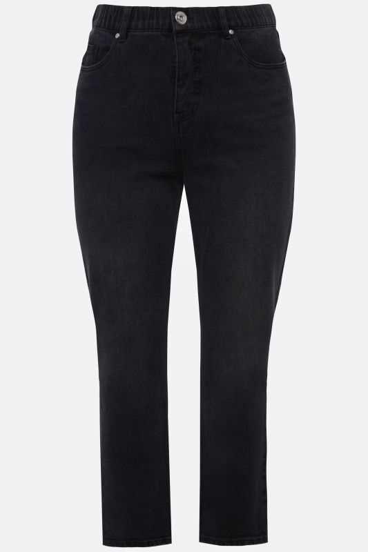 Jean Mom à taille élastique. Coupe jambes larges à 5 poches