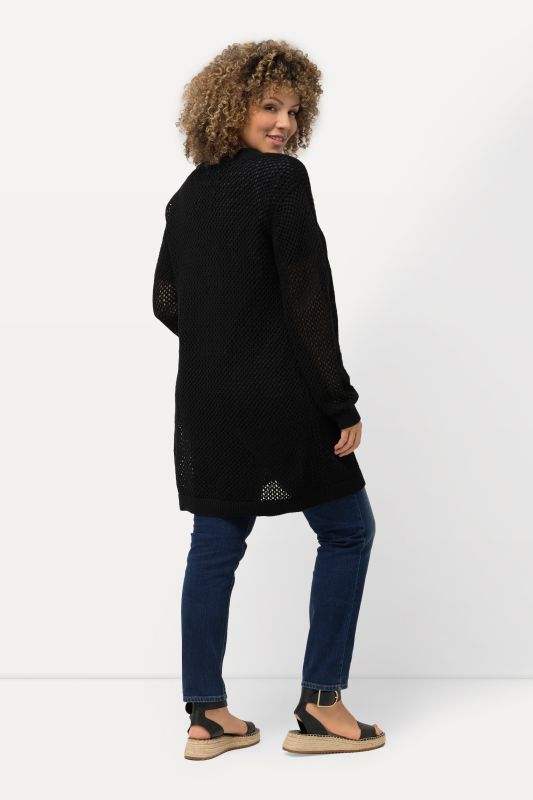 Cardigan long. Coupe ouverte, encolure V. Effet filet