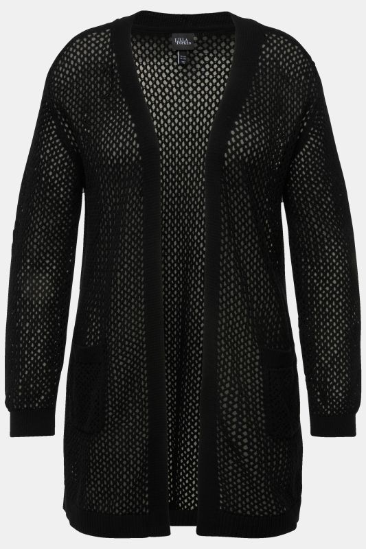 Cardigan long. Coupe ouverte, encolure V. Effet filet