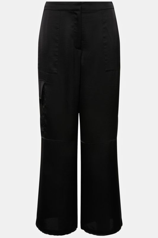 Pantalon cargo Mary en satin, jambe droite et large, taille élastique