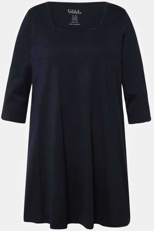 T-shirt long, coupé évasée, décolleté carré et manches 3/4
